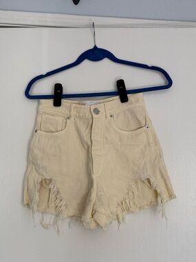 Zara Light Yellow Frayed Jean Shorts